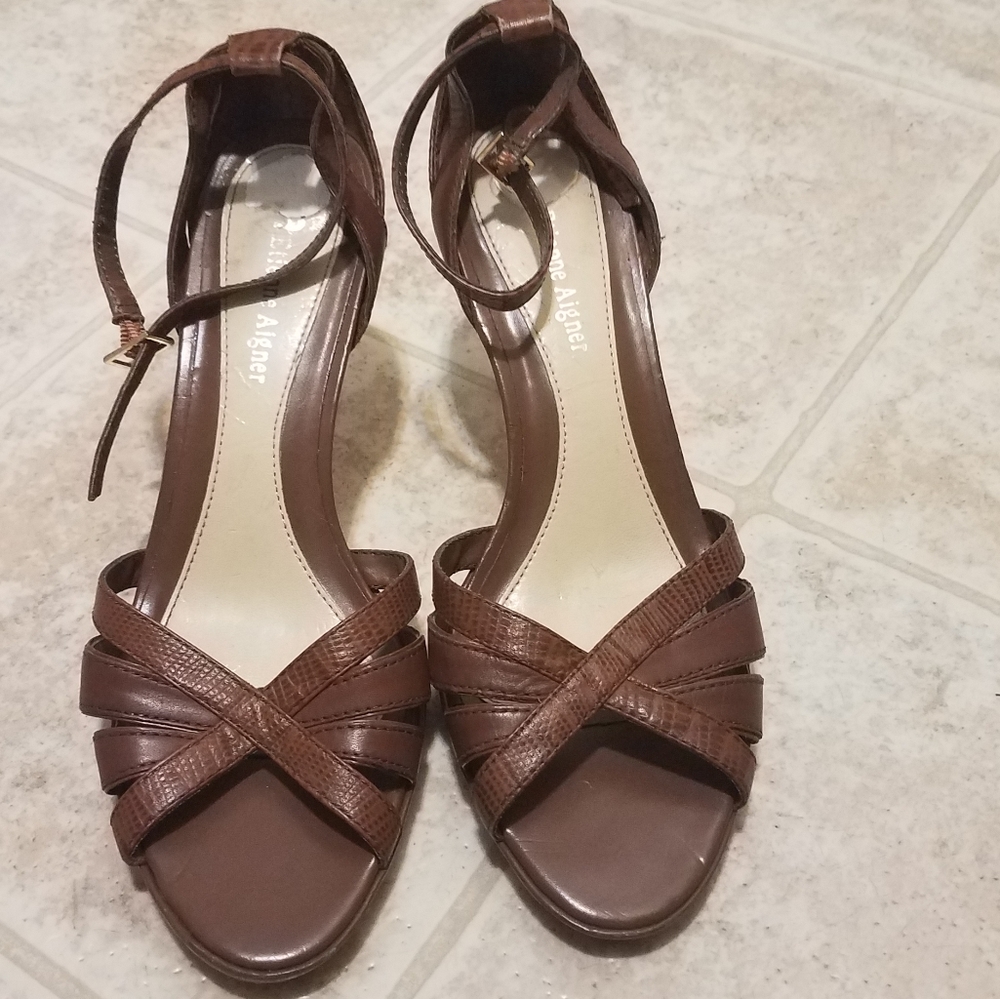 Etienne Aigner brown ankle strap dressy sandals Size 7.5